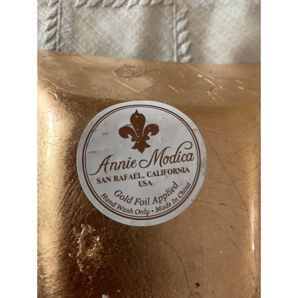 Annie Modica Gold Leaf Bottom Trinket Tray, Rare layered glass, AM French Coll. - Picture 6 of 11